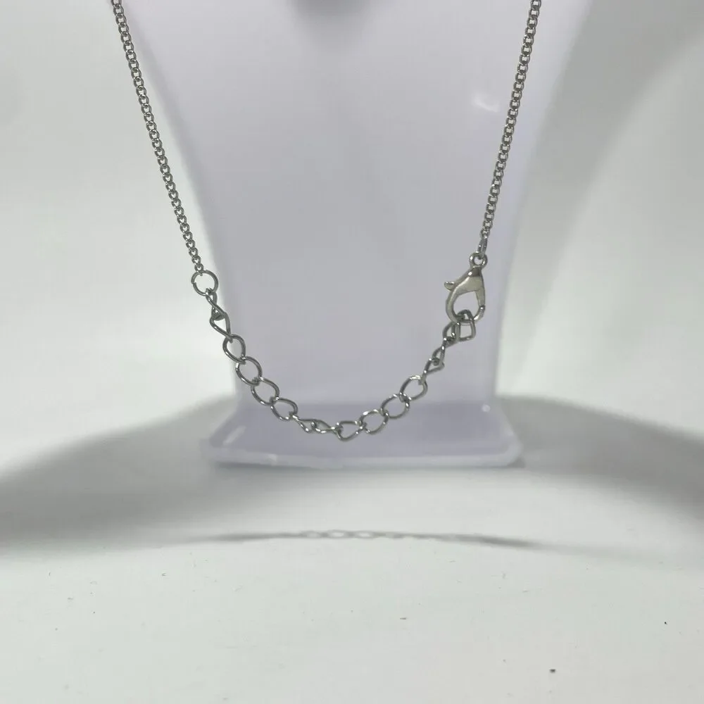 Beautiful Pink Cat Eye Glass Pendant Silver Tone Necklace 17” Adjustable Chain - Picture 5 of 6